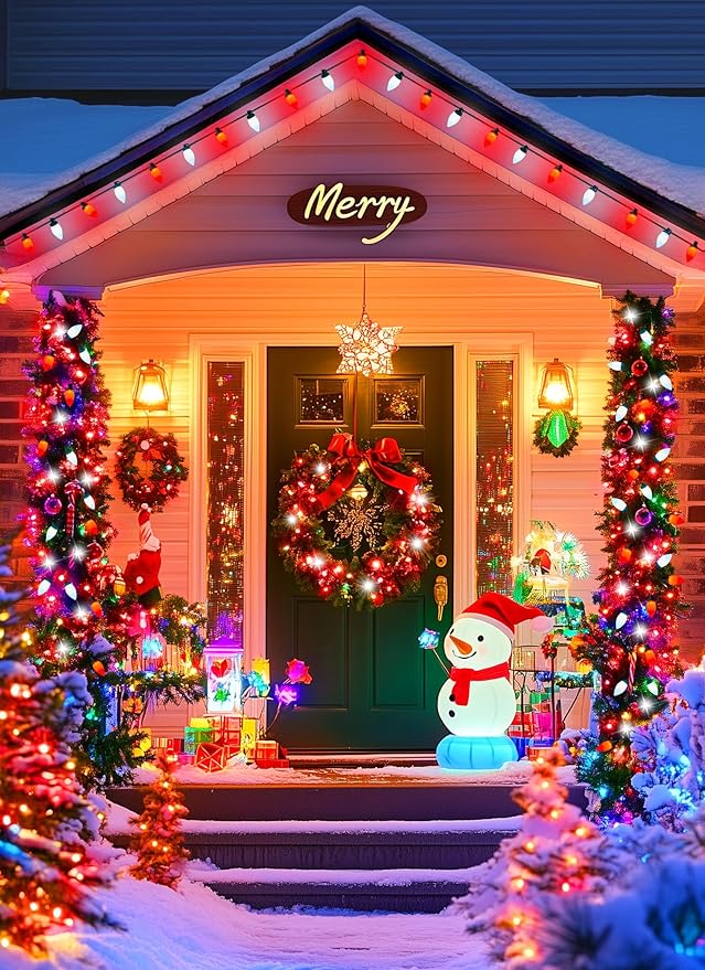 Brightown C9 Christmas Lights Outdoor Waterproof 66ft Vintage Lights String with 100 Smooth Opaque Bulbs Plug-in Waterproof Roofline Lights String for Outside Patio Christmas Holiday Decor