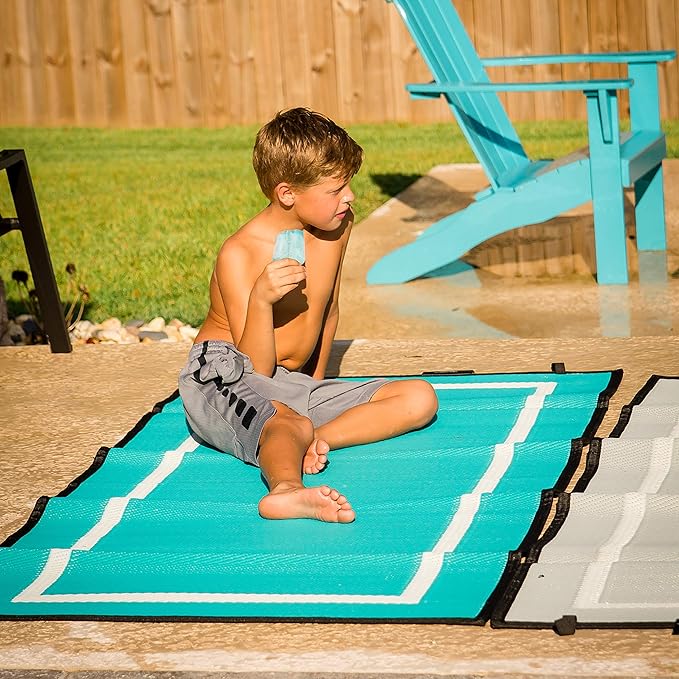Mountain Mat 3x6 Teal Outdoor RV Patio Mat – Extra Thick 5mm Recycled Poly Rug – Waterproof Reversible Heavy-Duty – Compact Premium Camping Mat for Deck Patio Beach (Teal 3' x 6')