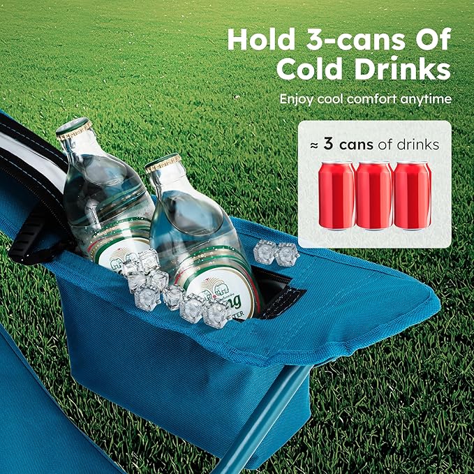 ALPHA CAMP Camping Chair 2 Pack Portable Chair with 3-Can Cooler Folding Chair with Side Pocket and Cup Holder Collapsible for Camping Tailgates Beach Fishing and Sports2PC