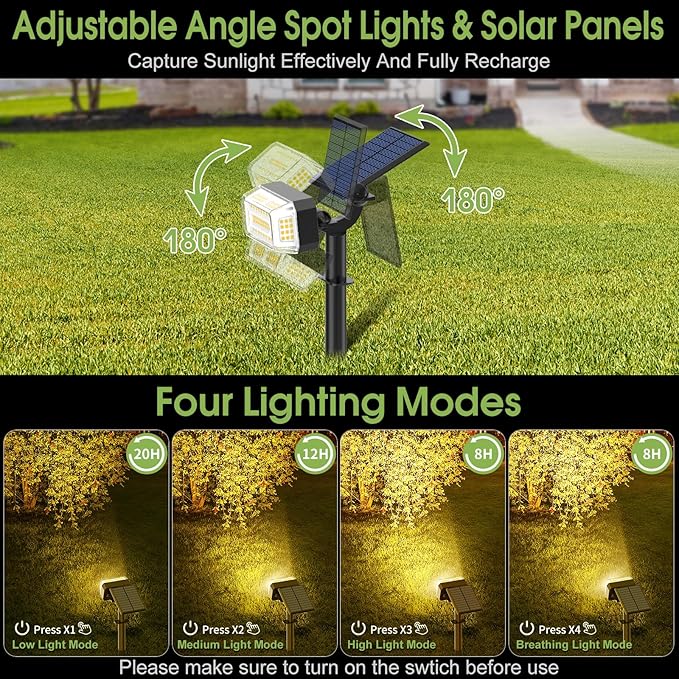 102 LED Solar Spot Lights Outdoor Waterproof IP65 Adjustable Landscape Spotlights [8 Pack/4 Modes] Auto On/Off Solar Powered Flood Lights for Outside Yard Garden Wall Pathway (Warm White)
