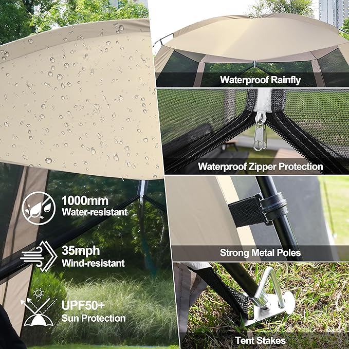 12'x12' Camping Screen Tent - Portable Screen Canopy 8-10 Person&ampInstant UV Resistant Sun ShelterEasy to Set Up&ampMosquito Net Tent&ampWaterproofSuitable for Family Camping TripBackyardPicn