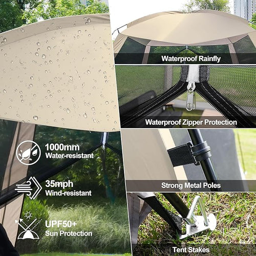 12'x12' Camping Screen Tent - Portable Screen Canopy 8-10 Person&ampInstant UV Resistant Sun ShelterEasy to Set Up&ampMosquito Net Tent&ampWaterproofSuitable for Family Camping TripBackyardPicn