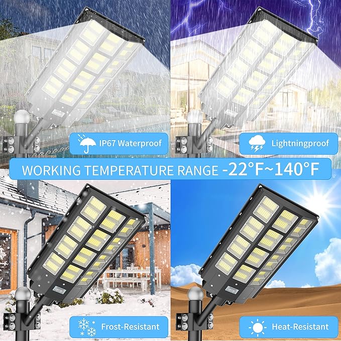 8000W Solar Street Light Outdoor Waterproof 240000LM Solar Powered Parking Lot Lights Large Street Light Dusk to Dawn with Motion Sensor LED Flood Light Wide Angle Lamp for Patio and Parkling Lot