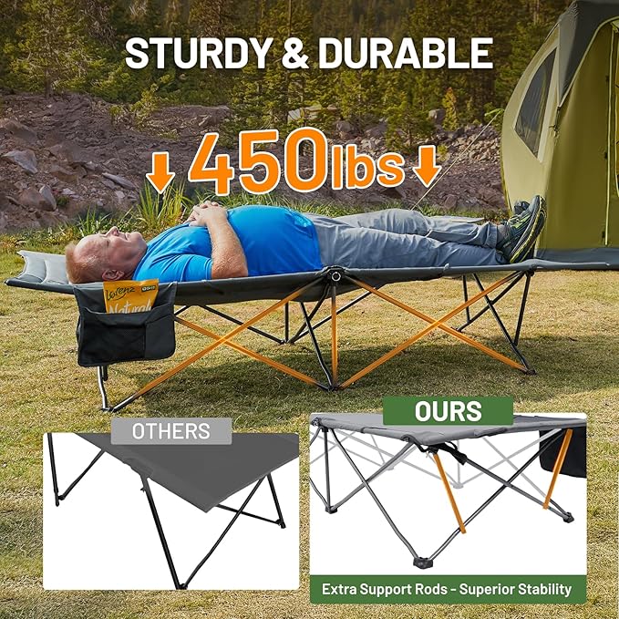 TIMBER RIDGE Extra Wide Heavy Duty Camping Cot for Adult Easy Set Up Oversized Sleeping Cot with Carry Bag for Camping Travel and Outdoors Support up to 450lbs Grey 2 Pack