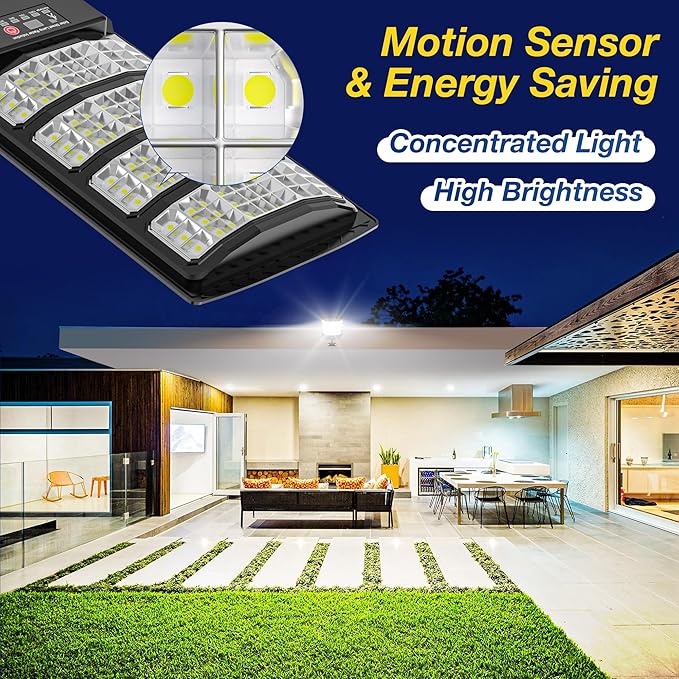 Solar Lights Outdoor Solar Street Lights Outdoor Dusk to Dawn with Motion Sensor &amp Remote Control Wide Angle Solar Flood Lights Outdoor IP67 Waterproof for Parking Lot Yard &amp Driveway (4PAC