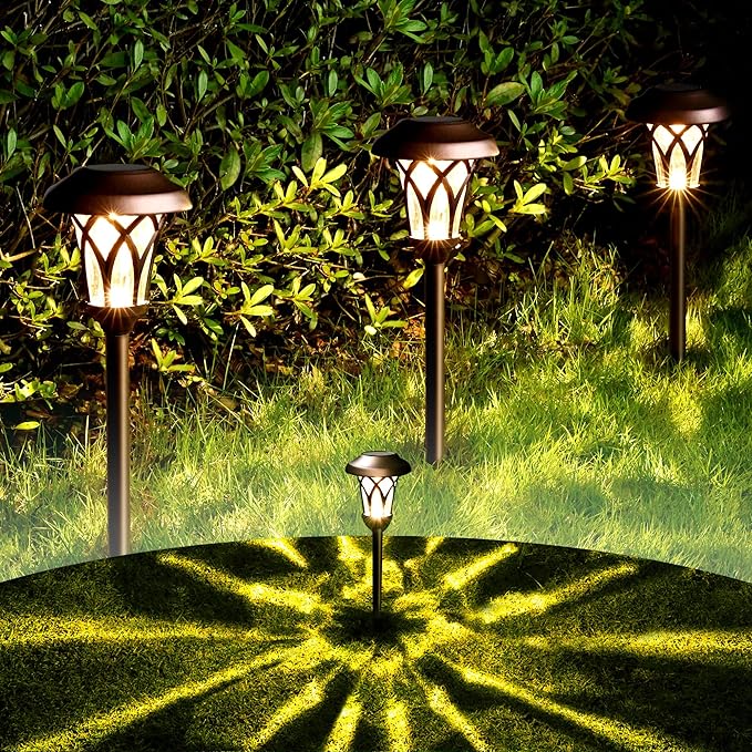 GIGALUMI 6 Pack Solar Pathway Lights Outdoor Metal Glass &amp ABS Solar Landscape Lights Waterproof IP65 Warm White Solar Powered Garden Lights for Yard Patio Walkway Driveway (Brown)