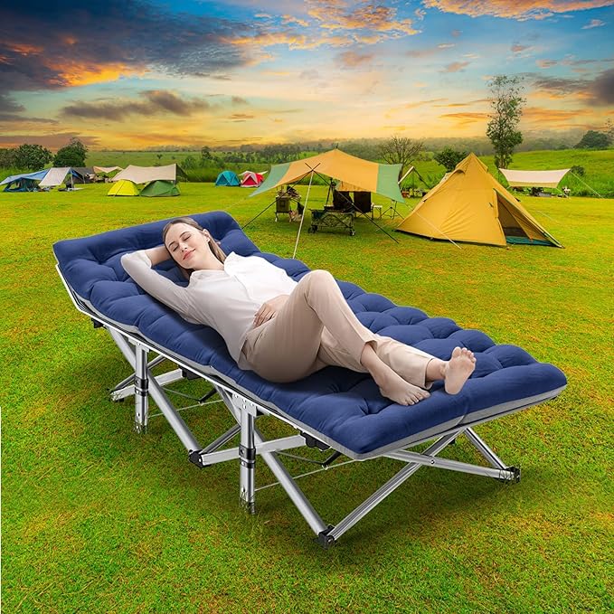 NAIZEA Folding Camping Cots for Adults Folding Cot with Mattress Camping Foldable Bed Portable Military Cot Double Layer Oxford Strong Heavy Duty Sleeping Cots for Camp Office Travel