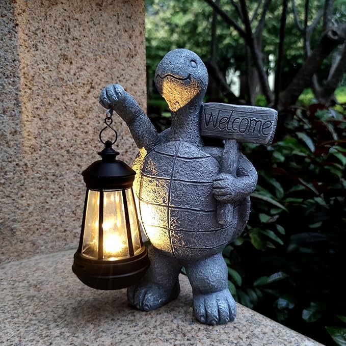 Sea Turtle Solar Garden StatuesResin Sea Turtle Figurine Decorations with Solar Lights Lantern Outdoor Figurines Lawn Garden Statue Decor Art for LawnYard Balcony Ornament.