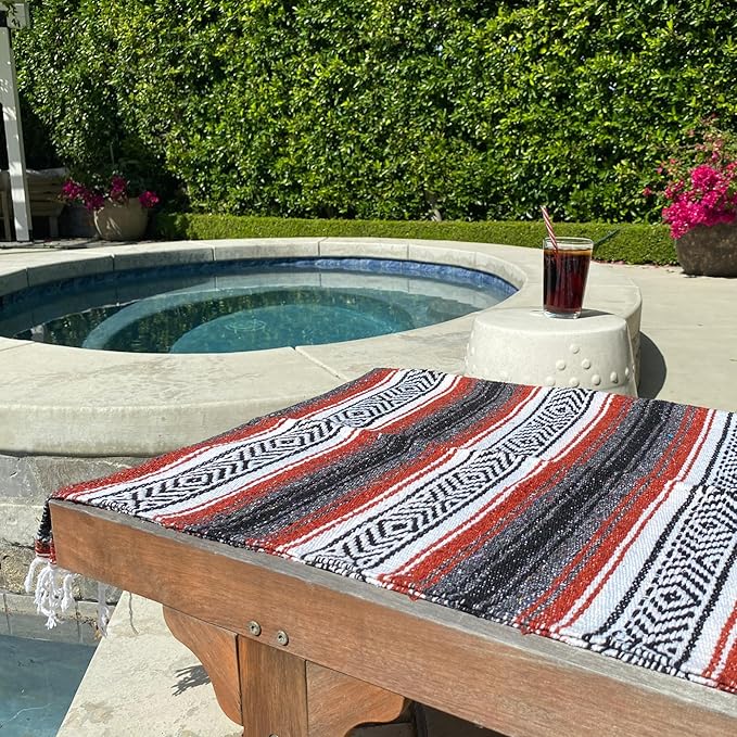 Del Mex Classic Mexican Blanket Large Authentic Woven Falsa Throw (70x50) Artisan Southwest Décor for Beach Yoga Outdoors (Terracotta)