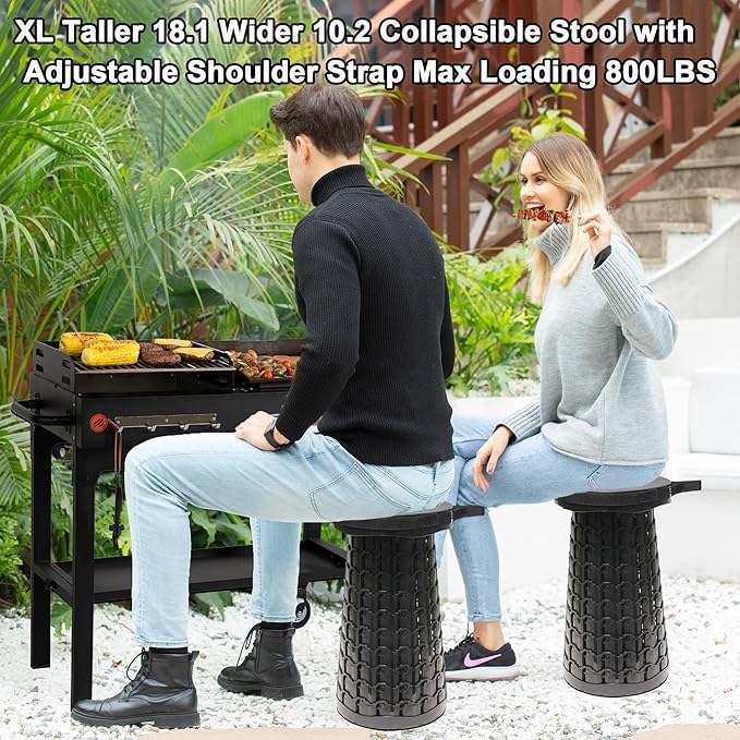 2026 Upgraded Taller 18.1 Wider 10.2 Collapsible StoolMax Load Capacity 800lbsMore Sturdy&amp Portable Retractable Folding StoolsAdujstable Telescoping Stools for Adults Camping &amp Outdoors B