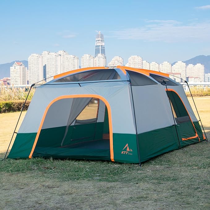 KTT Extra Large Tent 8-10-12 PersonFamily Cabin Tents2 Rooms3 Doors and 3 Windows with MeshStraight WallWaterproofDouble LayerBig Tents for OutdoorPicnicCampingFamily Gathering