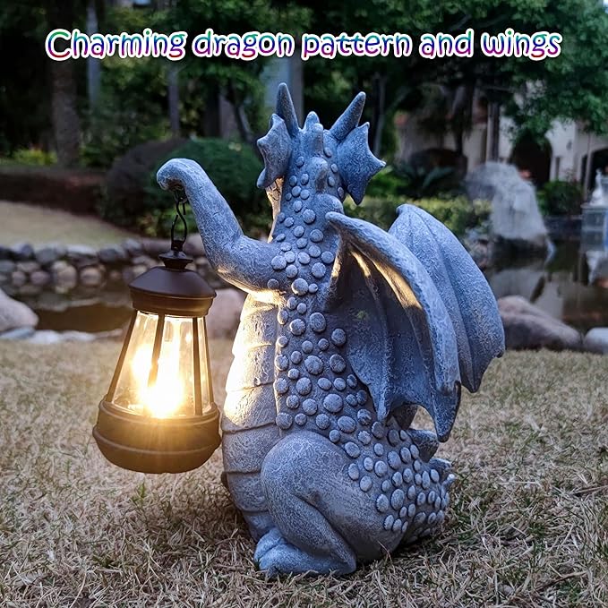 Solar Dragon Garden Statue Decoration with Solar LanternDragon Figurine Lights Outdoor Décor for YardLawn Patio Balcony Unique Housewarming Ornament