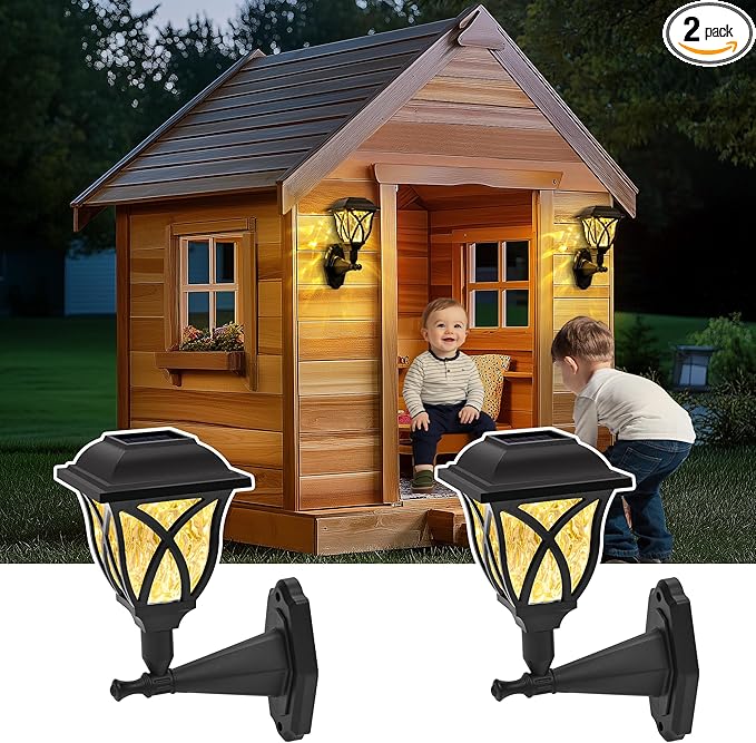Solar Wall Lantern Outdoor Playhouse Light Waterproof Decorative Solar Powered for Playground Storage Shed Dog House Garden Wall Fence Patio Backyard (2 Pack)
