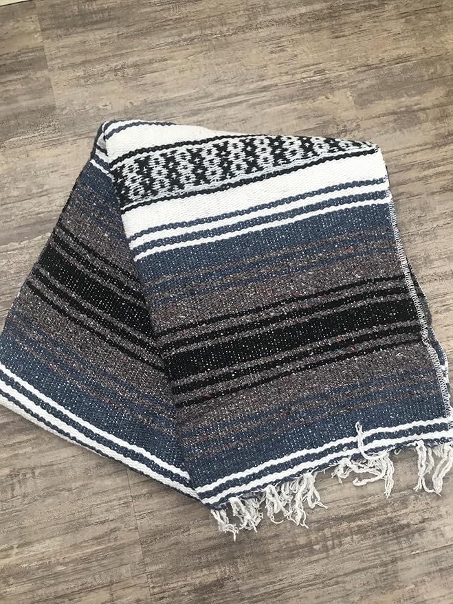 Baja Authentic Mexican Falsa Blanket Perfect for YogaBeach CampingPicnic Car seat Cover Home Throw Decor(Dust Blue)