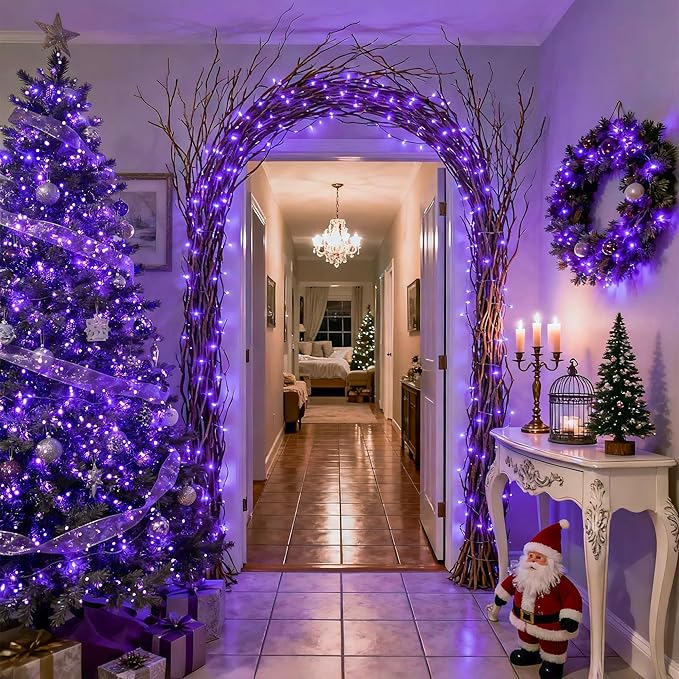JMEXSUSS 500 LED Purple Christmas Lights 173ft 8 Modes Christmas String Lights Outdoor Waterproof Green Wire Purple LED Light for Indoor Party House Xmas Decorations