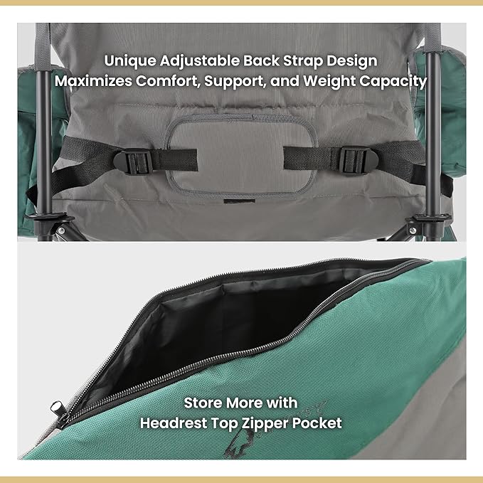ARROWHEAD OUTDOOR Oversized XXL Portable Folding Camp Chair w/Glass &amp Cup Holders Armrest Cooler Carry Bag 600 lbs Max Weight Load
