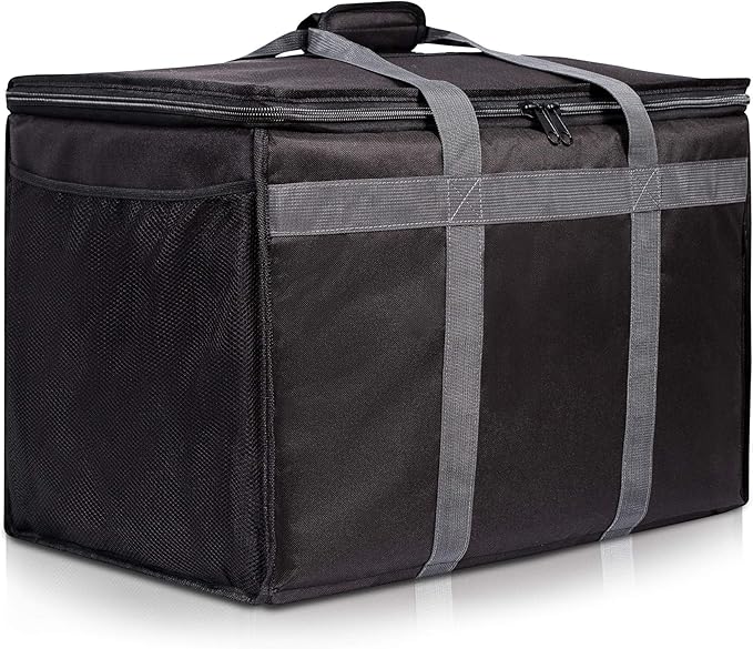 Insulated Commercial Food Delivery Bag with Side Pockets - Professional Food Warmer Portable Catering Hot Cold Meals - Thick Insulation Cooler for Grocery Shopping - 23 inches x 15 inches x 14 inches