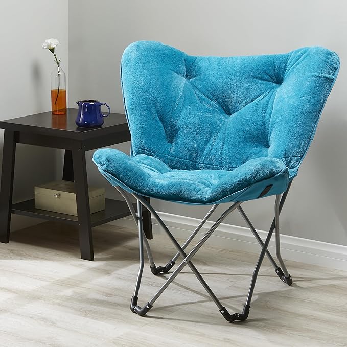 Foldable Butterfly Chair with Soft Microsuede Fabric - Multi-Color Portable Home Seating (Blue)