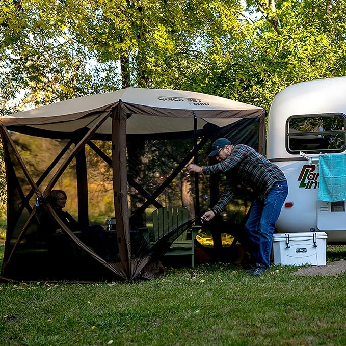 CLAM Pop Up Screen Tent Outdoor Camping Gazebo Canopy Venture 9' x 9' Brown