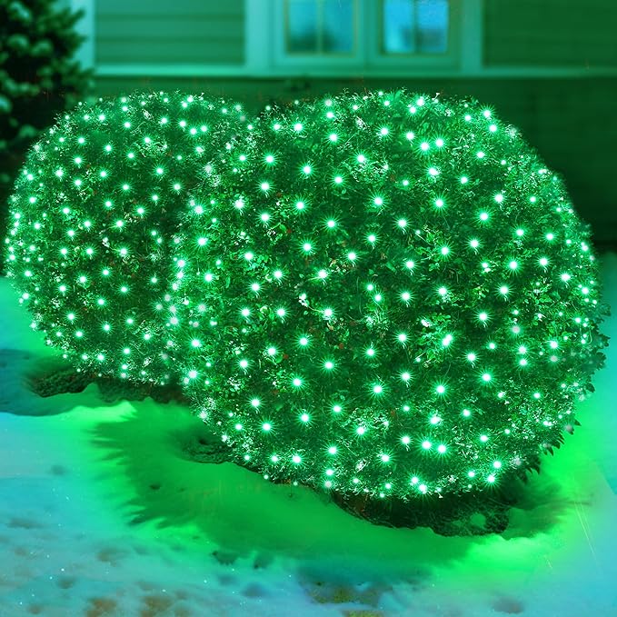 Led Green Christmas Net Lights Outdoor Christmas Bushes Lights 120Led 6ftx5ft Connectable Outdoor Indoor Mesh Net Lighting for Xmas Holiday Garden Lawn Shrubs Trees Bushes Decorations