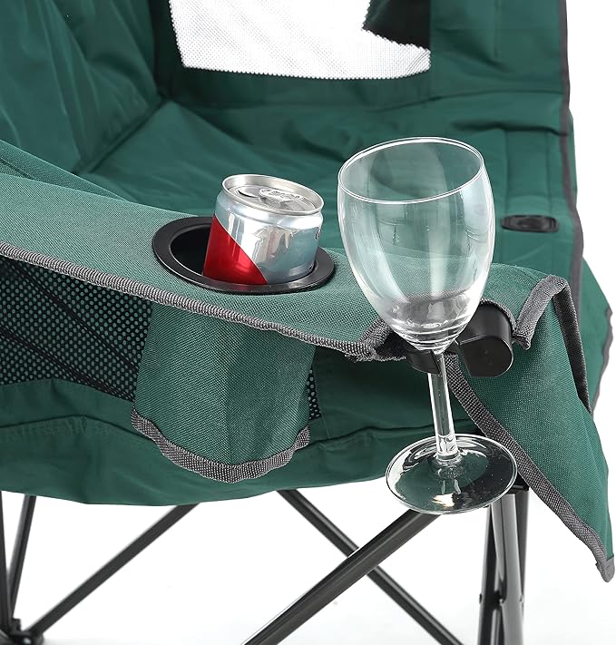 ARROWHEAD OUTDOOR Portable Folding Double Duo Camping Chair Loveseat w/ 2 Cup &amp Wine Glass Holder Carrying Bag Supports up to 500lbs