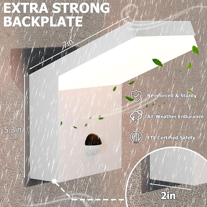 Motion Sensor Porch Light Outdoor Wall Mount Light Fixture White LED Wall Sconce IP54 Waterproof for Garage Front Door Patio House3000K 18W 1800lm