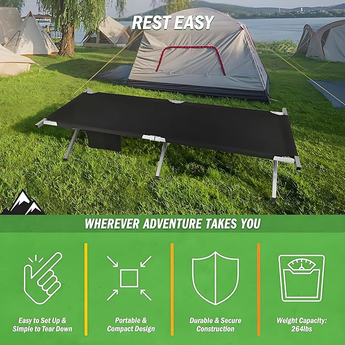 HOMSUPPLIE'S Folding Camping CotOutdoor Portable Camp Bed Sleeping Cots with Carry Bag (Black)