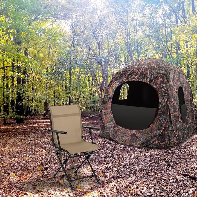 Tangkula 360-Degree Hunting Swivel Chair Ground Blind Chairs w/Armrest &amp Mesh Back Foldable Hunting Chairs w/Non-Slip Foot Pads &amp Steel Frame Portable Hunting Seats for Camping Hunting Fi