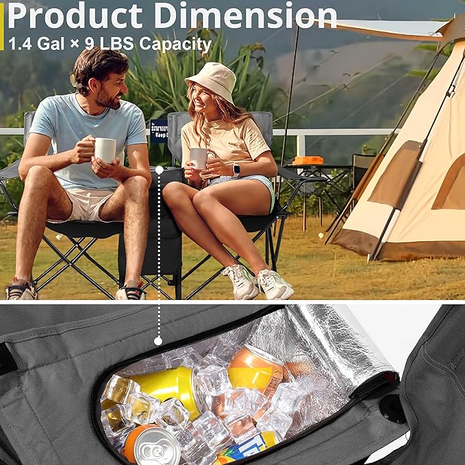 2-Seat Folding Camping Chair w/Removable Sun Umbrella Portable Outdoor Chair for Fishing Sunbathing and Camping Durable Steel Frame and Oxford Fabric Includes Carrying Bag Load 180 LBS Per Seat