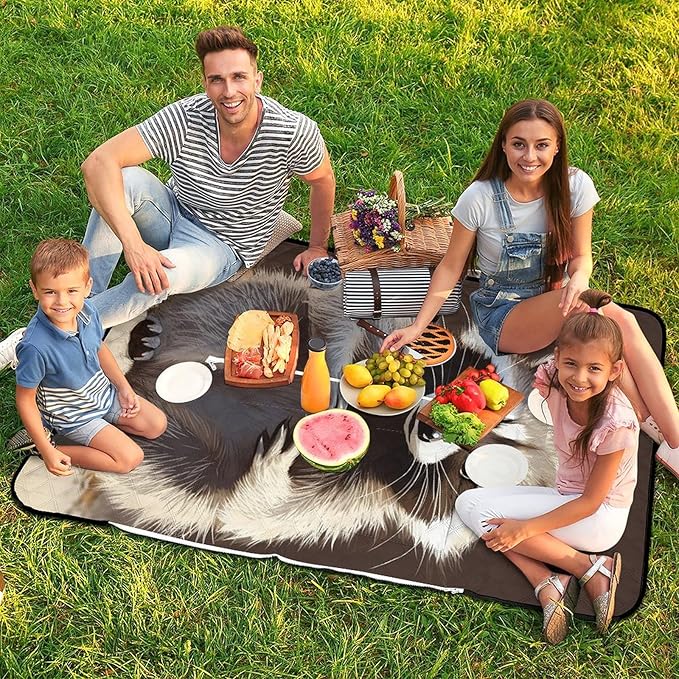 Zipper Cute Raccoon Style Picnic Mat Suitable for Travel Camping Park Or Home Use