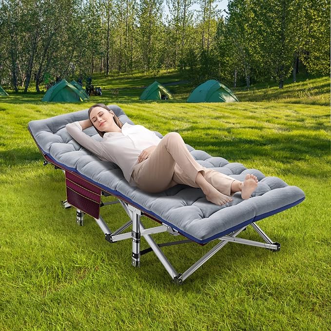 Barbella Folding Camping Cot 2 Pack Portable Sleeping Cot with Mattress Foldable Outdoor Bed Guest Bed with Carry Bag for Home Office &amp Outdoor Use