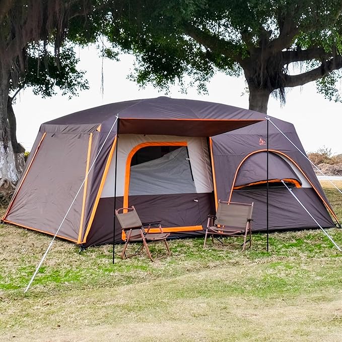 KTT Extra Large Tent 8-10-12 PersonFamily Cabin Tents2 Rooms3 Doors and 3 Windows with MeshStraight WallWaterproofDouble LayerBig Tents for OutdoorPicnicCampingFamily Gathering