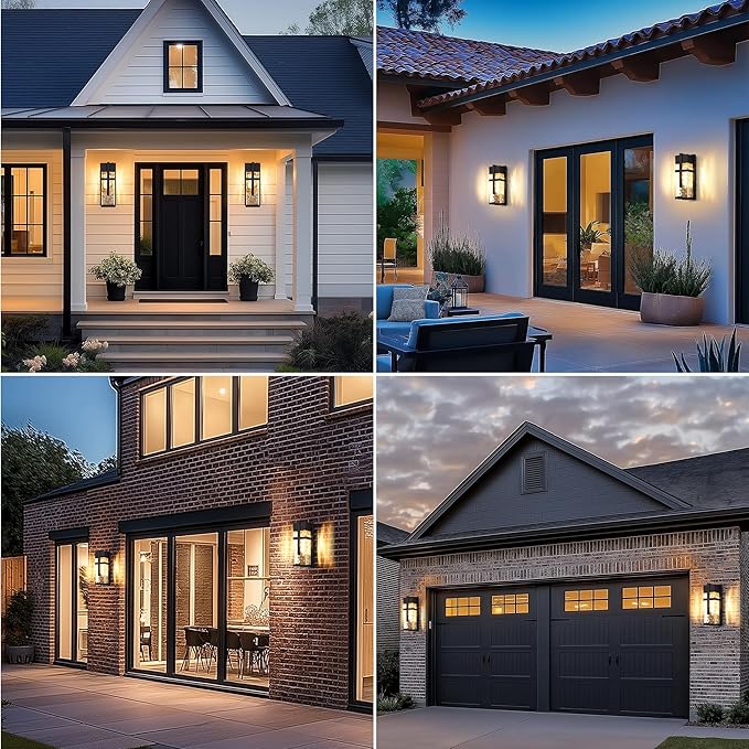 Hammered Glass Outdoor Wall Lantern Dusk to Dawn Wall Sconce Lighting 2 Pack Outdoor Light Fixtures Exterior Porch Light with Waterproof Modern Wall Lamp for Garage Doorway Patio(Bulb Included)