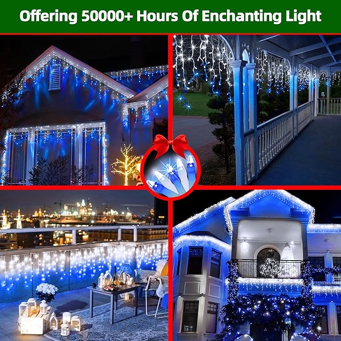 1620 LED Christmas Lights with 360Drops 164ft 12 Modes Blue and White Outdoor String Lights with Timer Dimmable Waterproof Hanging Twinkle Lights for Outside Holiday Wedding Party Eaves Yard Decor