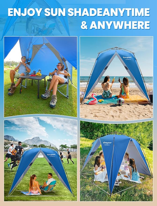 KingCamp Pop Up Canopy Beach Tent for 6-8 Person 7.9' x 7.9' Outdoor Sun Shade with Detachable Sunshade for Camping Beach Garden &amp Backyard