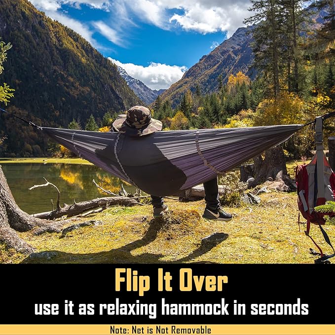 Sunyear Camping Hammock Portable Single &amp Double Hammock with Net 2 Person Hammock Tent with 2 * 10ft Straps Best for Outdoor Hiking Survival Travel