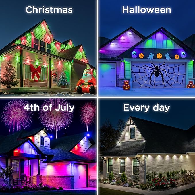 Enbrighten Vibe Eternity Accent Permanent Outdoor Lights for House 100ft 24 RGBWIC LEDs Wide Spacing 94lm Tunable White Everyday Eave Lighting Smart App Works with Alexa Google Home 85713