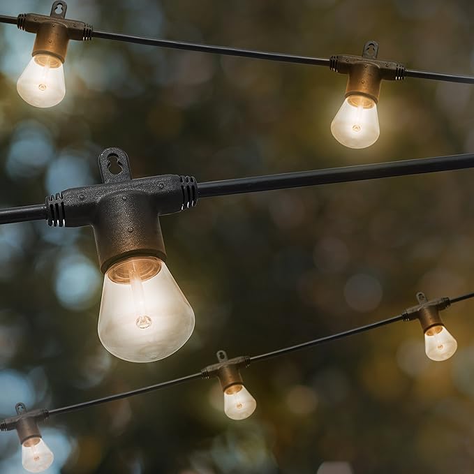 Enbrighten LED Bistro Outdoor String Lights 24ft 12 Shatter Resistant Lifetime Bulbs 2200K Warm White Weather Resistant Indoor/Outdoor Commercial Grade Perfect for Backyard Porch Patio 38356