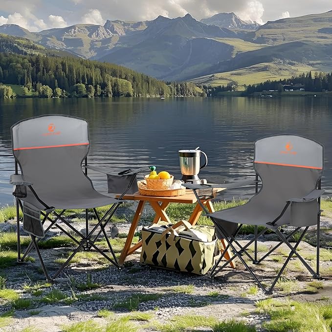 ALPHA CAMP Folding Camping Chairs for Adults Lawn Chairs Outdoor Chairs Support 250 LBS Portable Camp Chairs with Cup Holders Cooler Pouch for Outdoor 2 Pack