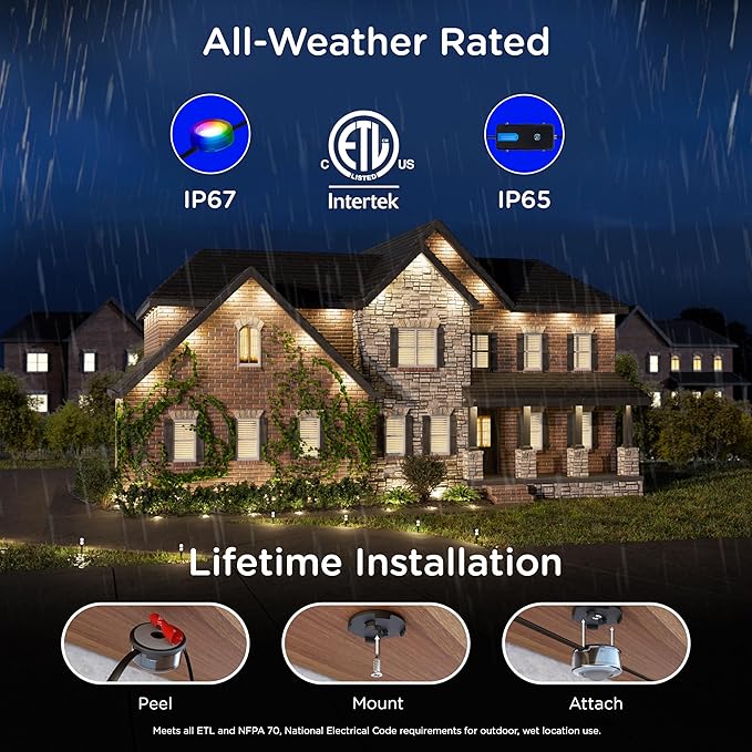 Enbrighten Vibe Eternity Accent Permanent Outdoor Lights for House 150ft 36 RGBWIC LEDs Wide Spacing 94lm Tunable White Everyday Eave Lighting Smart App Works with Alexa Google Home 85716