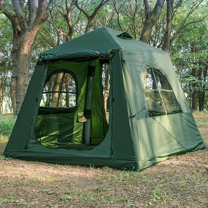 Inflatable Camping Tent with Hand Pump Waterproof Outdoor Blow up Tent 2-8 Person Oxford 4 Season Glamping Air Tent Cabin House with Mesh Windows &amp Door
