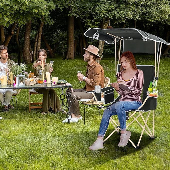 Camping Chairs with Shade Sports Chair with Canopy Folding Camping Chair with Cooler and Cup Holder Foldable and Lightweight for Camping Sports Events &amp Patio (2-Pack with Footrest)