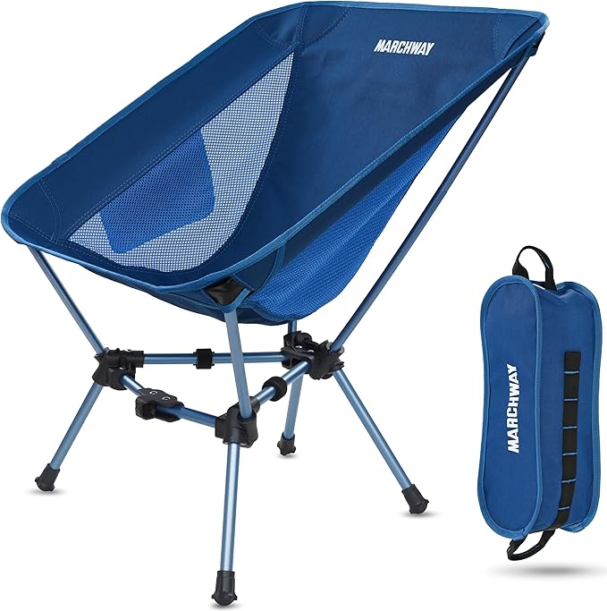 MARCHWAY Lightweight Folding Camping Chair Portable Foldable Compact for Outdoor Camp Travel Beach Picnic Festival Hiking Backpacking Supports 330Lbs (Dark Blue)