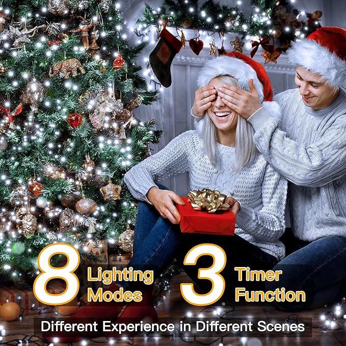 Ollny 500LED 164FT Long Christmas Tree Lights with 8 Modes Remote Timer IP44 Waterproof Outdoor Christmas Lights for Tree House Yard Outside Xmas Decorations White