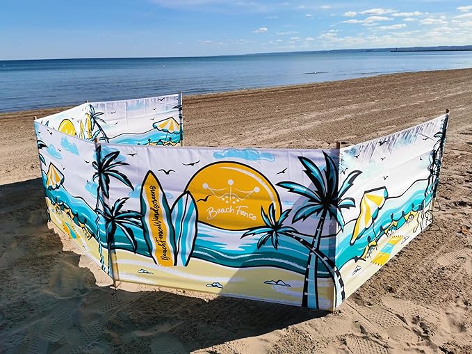 Premium 20 ft Beach Windscreen Privacy Screen Wind Blocker Free Rubber Mallet and Carry Bag Included (Beach Scape)