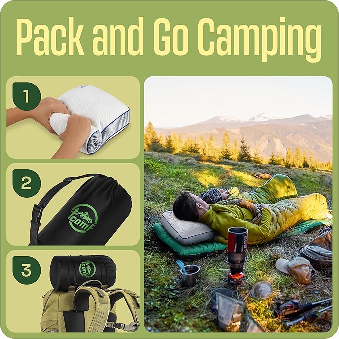 Camping Pillow: Dual Cover Memory Foam Travel Pillow Medium Firm Camp Pillow Camping Pillows for Sleeping 5 Layers for Support Small Travel PillowSmall Portable Pillow 10x16 Inches (White)