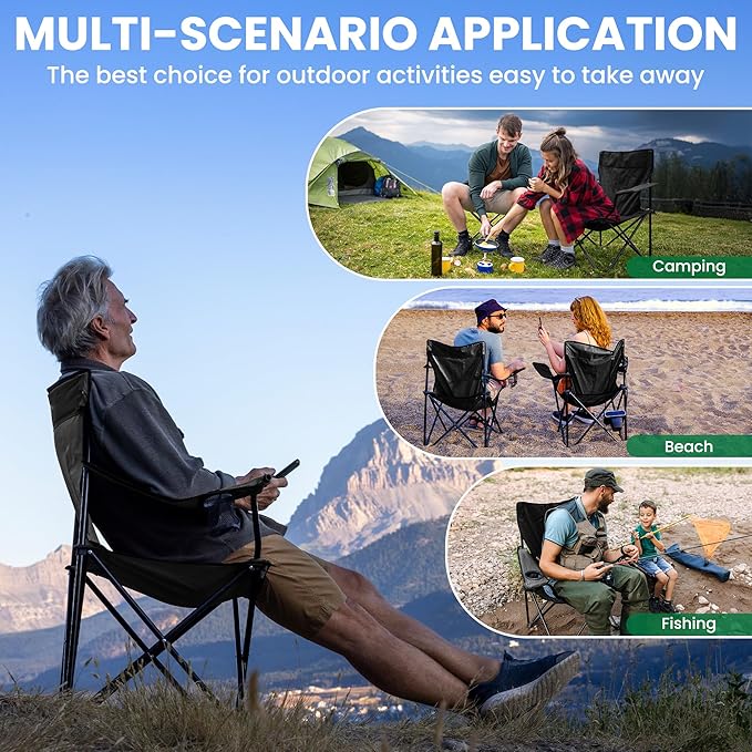 4 Pack Folding Camping Chairs for AdultsFoldable Portable Lawn Chairs with Carry Bag &amp Cup Holder Compact Design for CampBeach Picnicsand Fishing Supports 300LBS（Black）