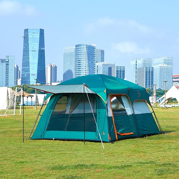 KTT Large Tent 8-10-12 PersonFamily Cabin Tents2 Rooms2 Doors and 4 Windows with MeshStraight WallWaterproofDouble LayerBig Tents for OutdoorPicnicCampingFamily Gathering