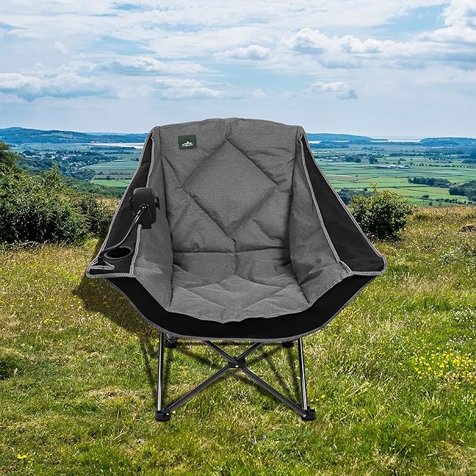 Northroad Oversized Foldable Camping Chair with Cell Phone HolderOutdoor Padded Lawn Chair w/Cup HolderCarry Bag for Beach Hiking and PicnicsHeavy-Duty 300-lbs Capacity Black