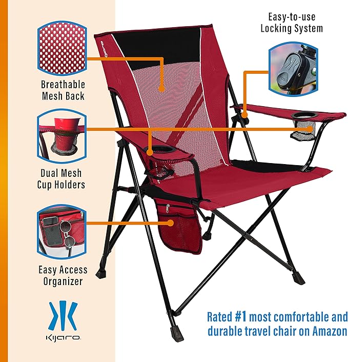 Kijaro Dual Lock Portable Camping Chairs - Versatile Folding Chair Sports Chair Outdoor Chair &amp Lawn Chair - Dual Lock Feature Red Rock Canyon